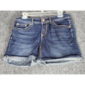 Seven7 Denim Shorts‎ Cuffed Dark Wash Embroidered Pockets Women's Size 10 Summer